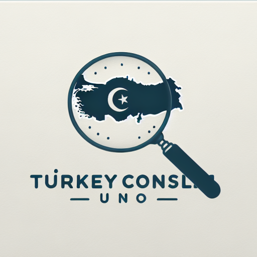 Türkiye haritası, büyüteç simgesi ve profesyonel mavi-gri renklerde bir yazı tipiyle \'turkeyconsalt.uno\' yazısı bulunan minimalist bir logo. Danışmanlık, güven ve profesyonellik temalarını yansıtsın.